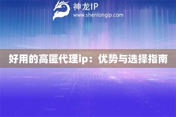 好用的高匿代理ip：優(yōu)勢與選擇指南