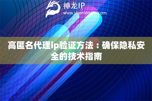 高匿名代理ip驗證方法 : 確保隱私安全的技術指南