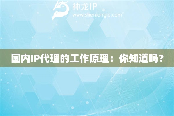 國(guó)內(nèi)IP代理的工作原理：你知道嗎？