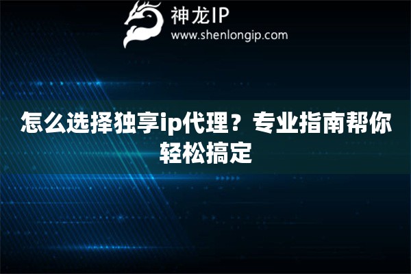 怎么選擇獨享ip代理？專業(yè)指南幫你輕松搞定