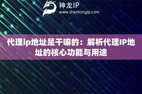 代理ip地址是干嘛的：解析代理IP地址的核心功能與用途