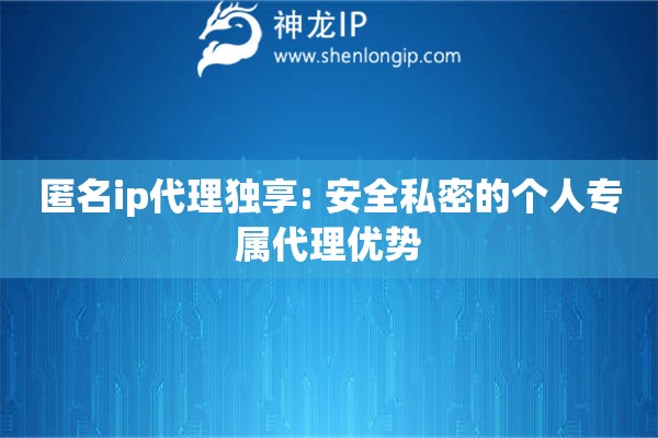 匿名ip代理獨享: 安全私密的個人專屬代理優(yōu)勢