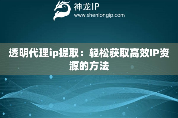 透明代理ip提?。狠p松獲取高效IP資源的方法