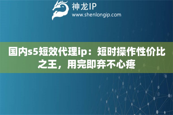 國內(nèi)s5短效代理ip：短時操作性價比之王，用完即棄不心疼