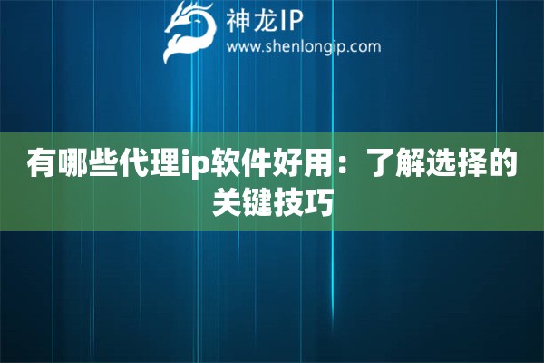 有哪些代理ip軟件好用：了解選擇的關(guān)鍵技巧